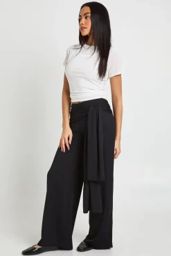 boohoo Pantalon Double Épaisseur Satiné Mat à Taille Nouée<Femme Pantalons
