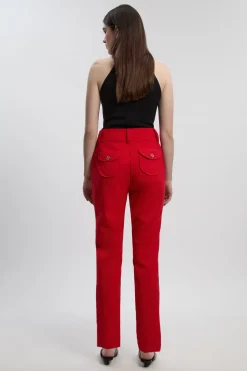 Pantalon Droit Ajusté en Tissu Texturé Stretch Compact