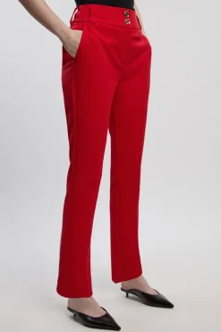 Pantalon Droit Ajusté en Tissu Texturé Stretch Compact