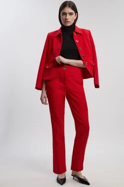 Pantalon Droit Ajusté en Tissu Texturé Stretch Compact