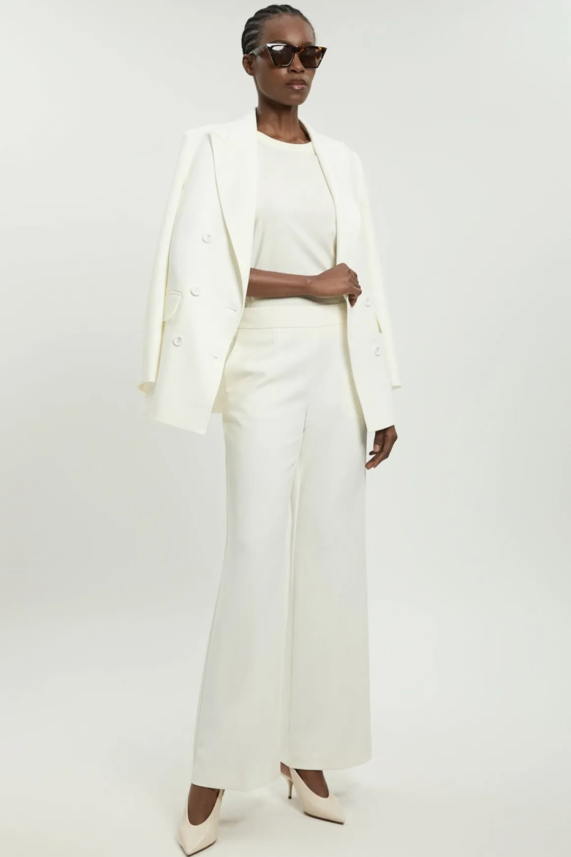 Pantalon Droit Ajusté en Tissu Stretch Compact