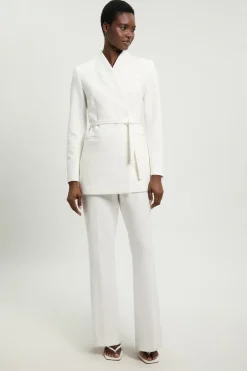 Pantalon Droit Ajusté En Tissu Stretch Compact