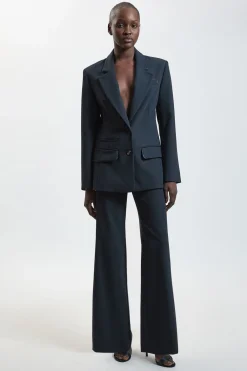Pantalon Droit Ajusté Extensible À Poches