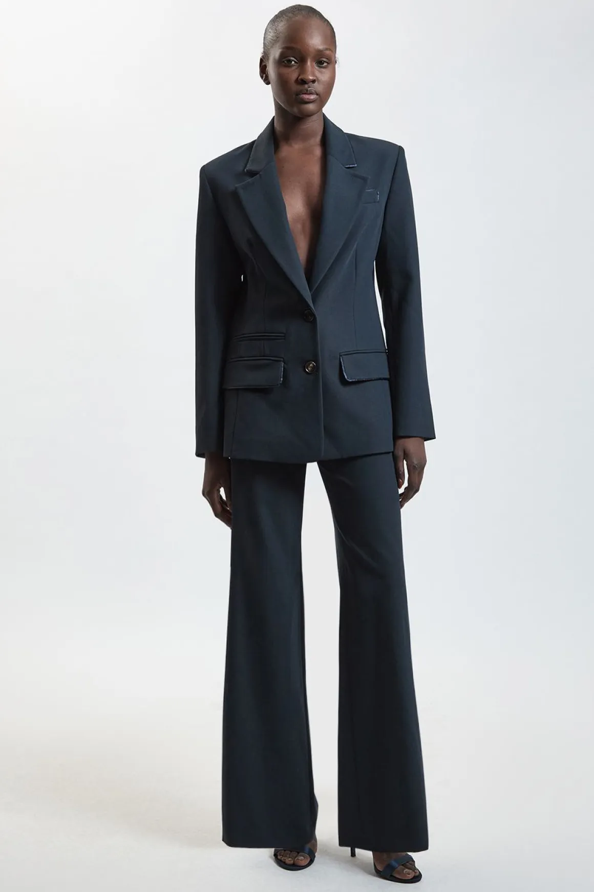Pantalon Droit Ajusté Extensible À Poches