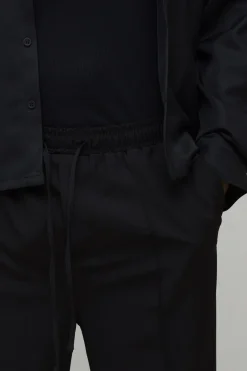 Pantalon Droit Ajusté Élégant à Plis avec Élastique
