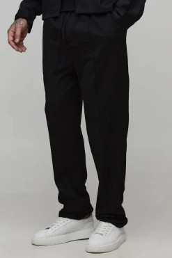 Pantalon Droit Ajusté Élégant à Plis avec Élastique