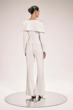 Pantalon Droit Ajusté Sur Les Côtés En Satin Stretch Compact