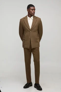 boohooMAN Pantalon droit aspect laine<Homme Costumes Et Tenues Formelles