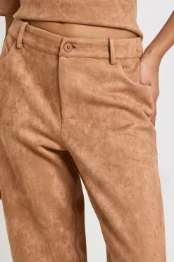Pantalon Droit avec Détails de Couture en Daim