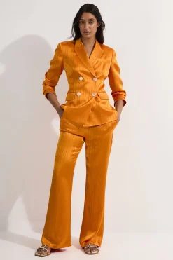 Pantalon droit cintré en satin à rayures fines premium
