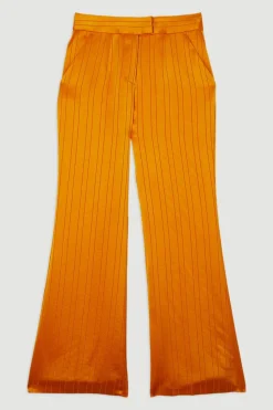 Pantalon droit cintré en satin à rayures fines premium