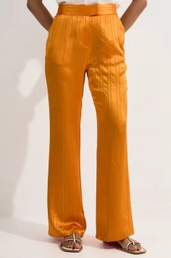 Pantalon droit cintré en satin à rayures fines premium
