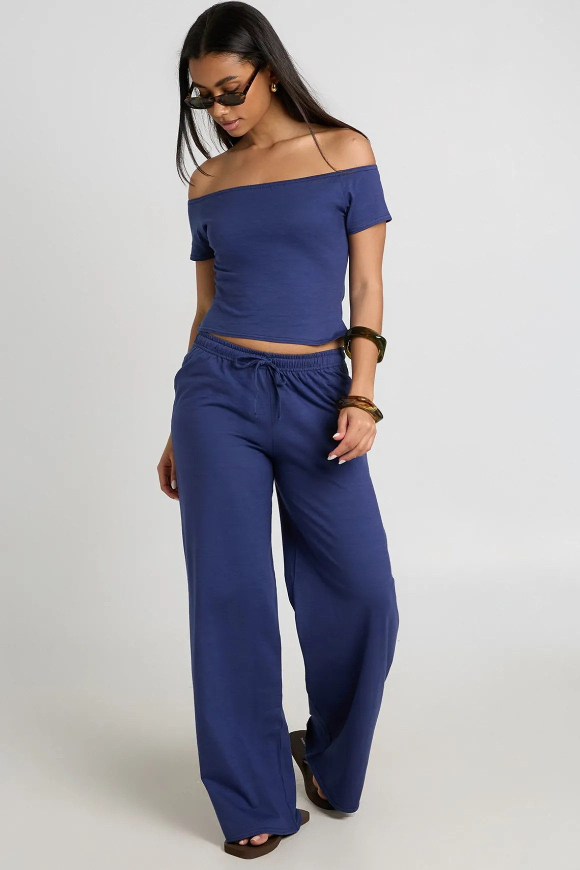 Pantalon Droit À Cordon De Serrage En Tissu Slub