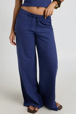 Pantalon Droit À Cordon De Serrage En Tissu Slub