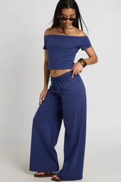 Pantalon Droit À Cordon De Serrage En Tissu Slub