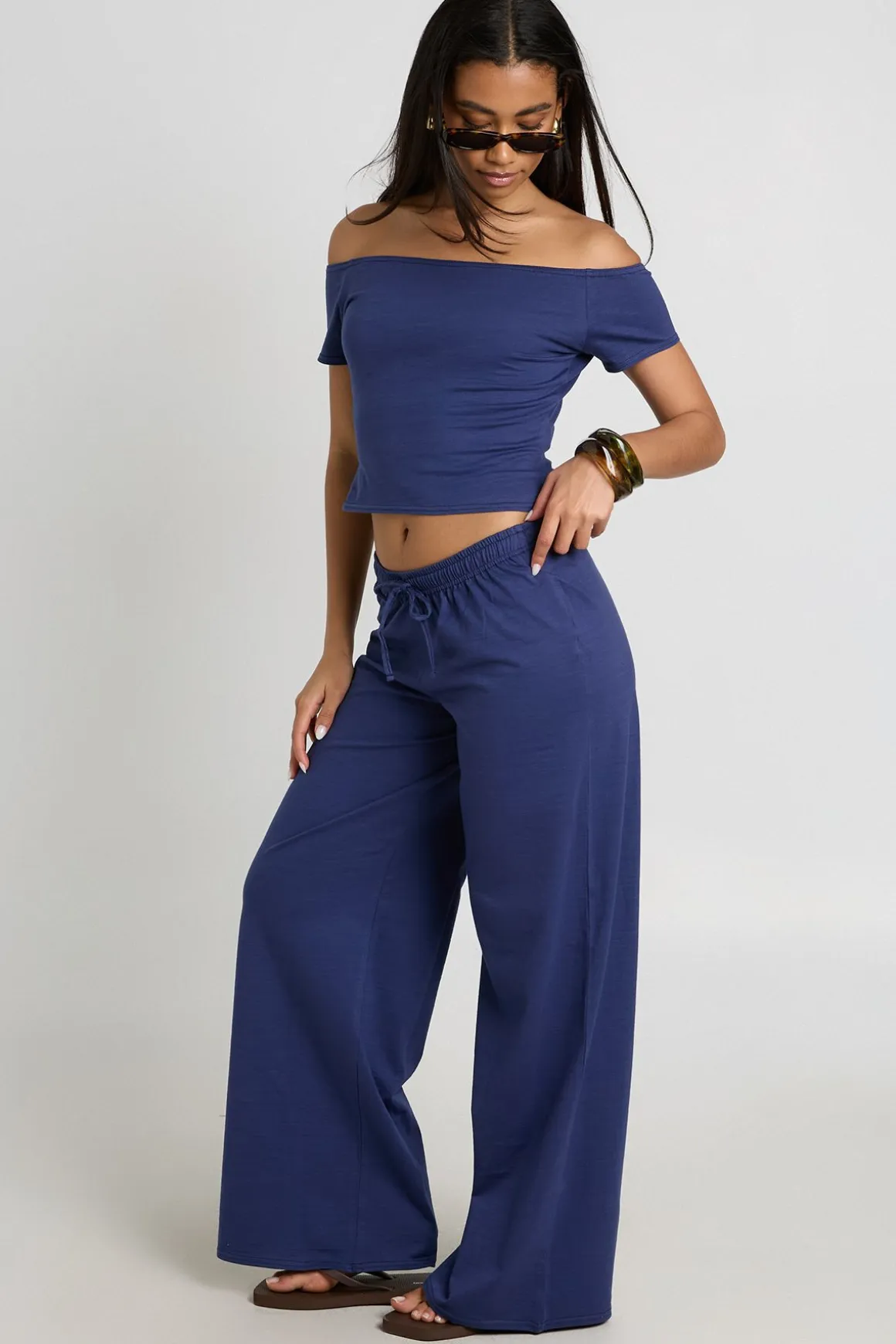 Pantalon Droit À Cordon De Serrage En Tissu Slub