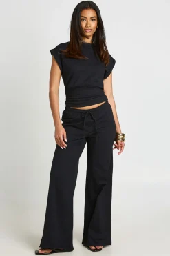 Pantalon Droit À Cordon De Serrage En Tissu Slub