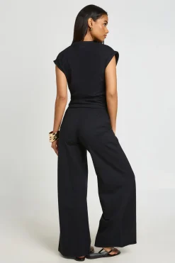 Pantalon Droit À Cordon De Serrage En Tissu Slub