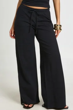 Pantalon Droit À Cordon De Serrage En Tissu Slub