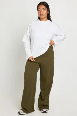 Pantalon Droit Côtelé Basique Grande Taille