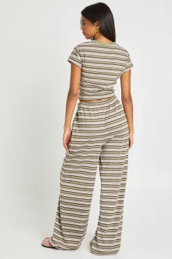 Pantalon Droit À Côtes Rayées