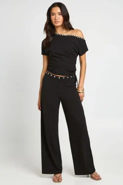 boohoo Pantalon Droit À Détail De Boutons Nacrés À La Taille<Femme Pantalons|Tailleurs