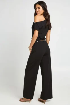 boohoo Pantalon Droit À Détail De Boutons Nacrés À La Taille<Femme Pantalons|Tailleurs