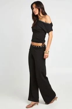 boohoo Pantalon Droit À Détail De Boutons Nacrés À La Taille<Femme Pantalons|Tailleurs