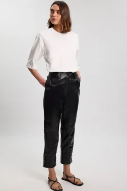 KarenMillen Pantalon Droit En Cuir Avec Détail Boutonné<Femme Pantalons