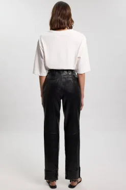 KarenMillen Pantalon Droit En Cuir Avec Détail Boutonné<Femme Pantalons