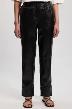 KarenMillen Pantalon Droit En Cuir Avec Détail Boutonné<Femme Pantalons