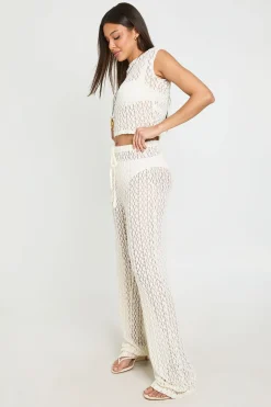 Pantalon Droit En Dentelle Florale Avec Cordon De Serrage