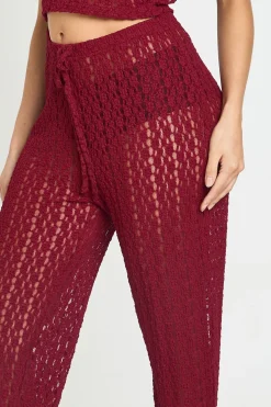Pantalon Droit En Dentelle Florale Avec Cordon De Serrage