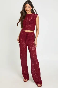Pantalon Droit En Dentelle Florale Avec Cordon De Serrage