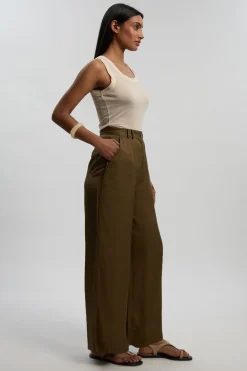 KarenMillen Pantalon Droit En Lin Viscose Tissé Premium<Femme Pantalons|Tailleurs