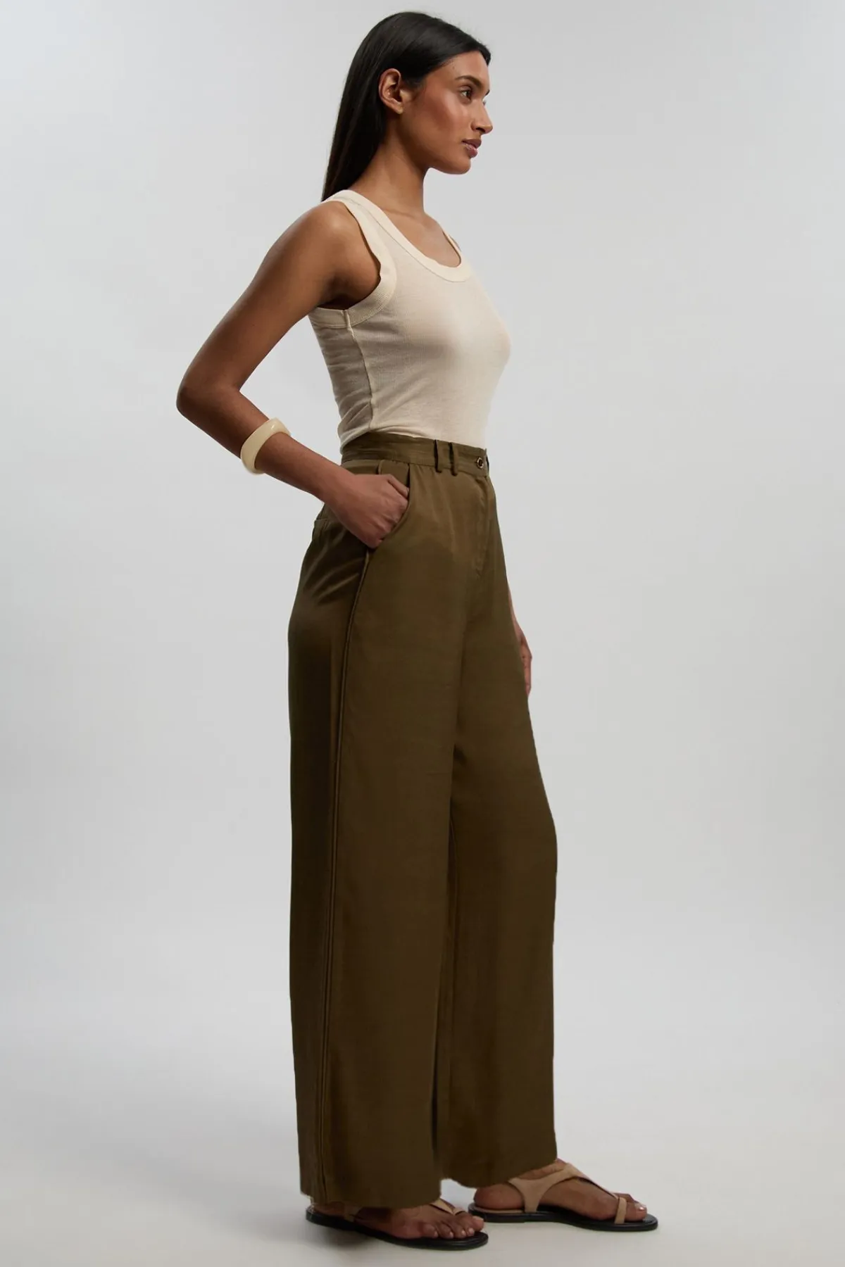 KarenMillen Pantalon Droit En Lin Viscose Tissé Premium<Femme Pantalons|Tailleurs