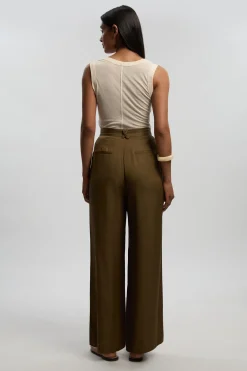 KarenMillen Pantalon Droit En Lin Viscose Tissé Premium<Femme Pantalons|Tailleurs