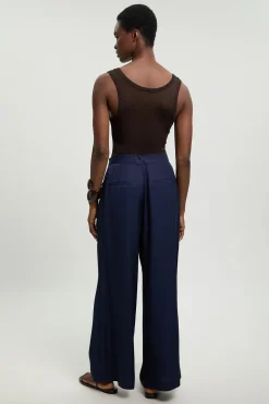 Pantalon Droit En Lin Viscose Tissé Premium