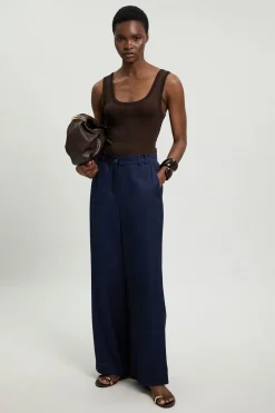 Pantalon Droit En Lin Viscose Tissé Premium