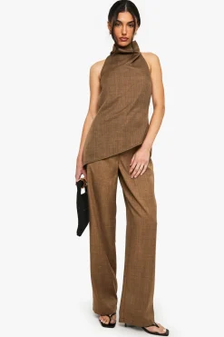 boohoo Pantalon droit en marl tissé<Femme Pantalons|Looks Chocolat