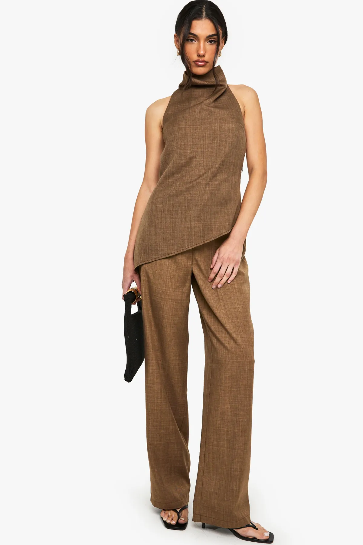 boohoo Pantalon droit en marl tissé<Femme Pantalons|Looks Chocolat