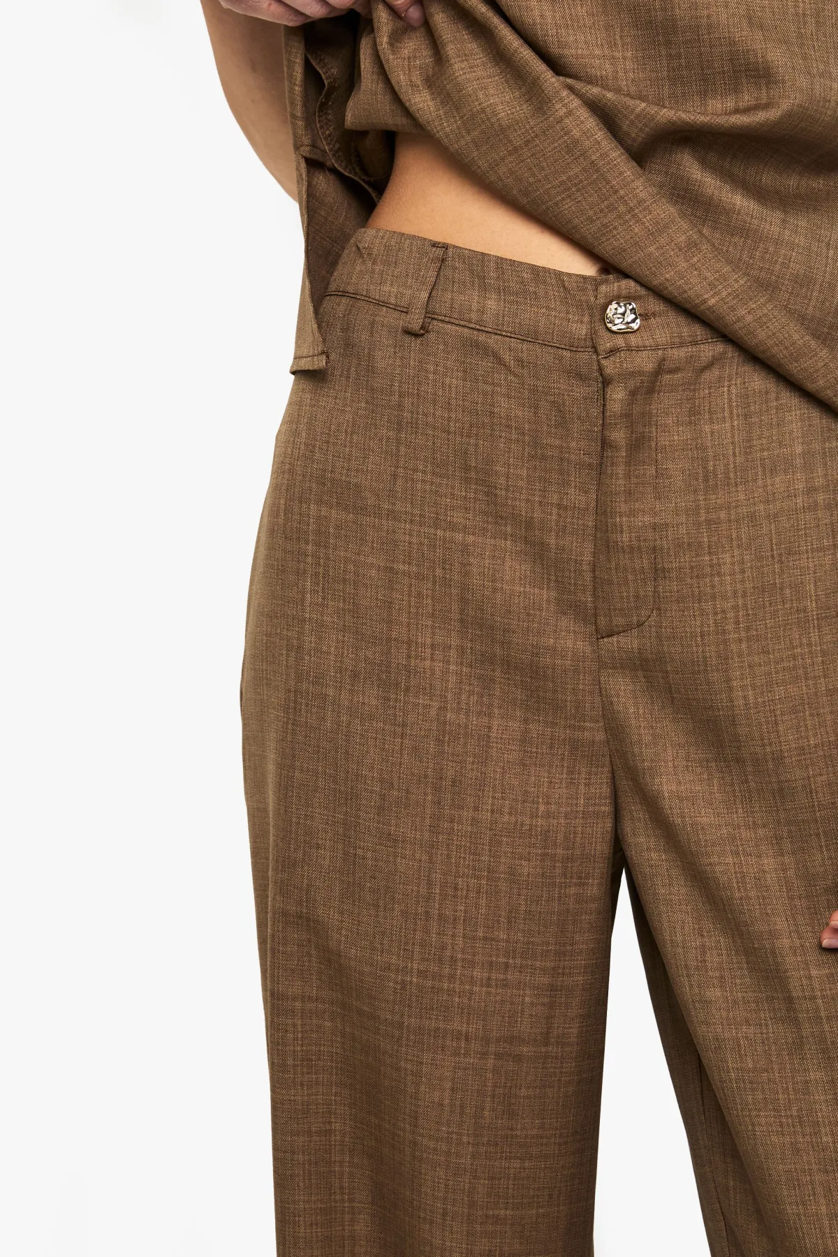 boohoo Pantalon droit en marl tissé<Femme Pantalons|Looks Chocolat