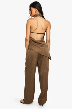 boohoo Pantalon droit en marl tissé<Femme Pantalons|Looks Chocolat