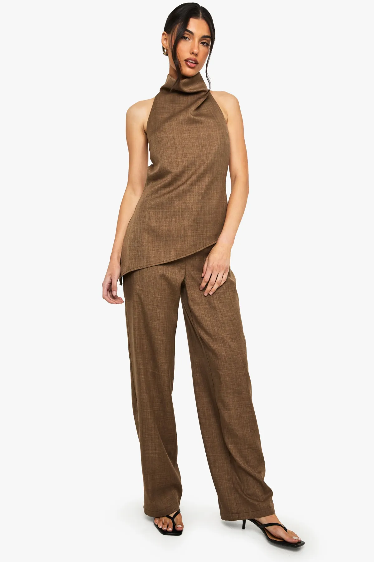 boohoo Pantalon droit en marl tissé<Femme Pantalons|Looks Chocolat