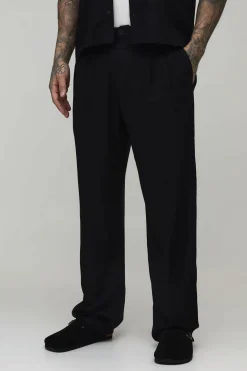 Pantalon Droit En Mélange De Lin Avec Ceinture Bicolore Haute