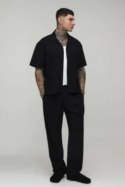 Pantalon Droit En Mélange De Lin Avec Ceinture Bicolore Haute