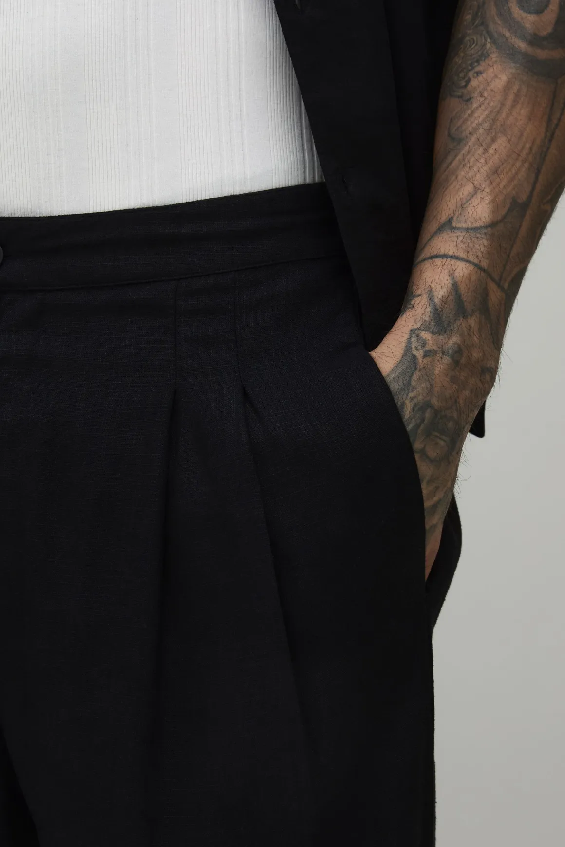 Pantalon Droit En Mélange De Lin Avec Ceinture Bicolore Haute