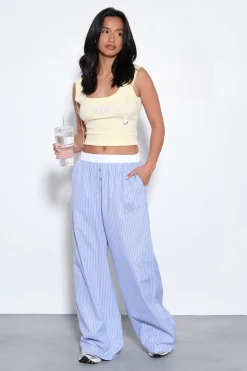 Pantalon Droit En Popeline De Coton Rayée À Boutons Henley Dsgn Studio