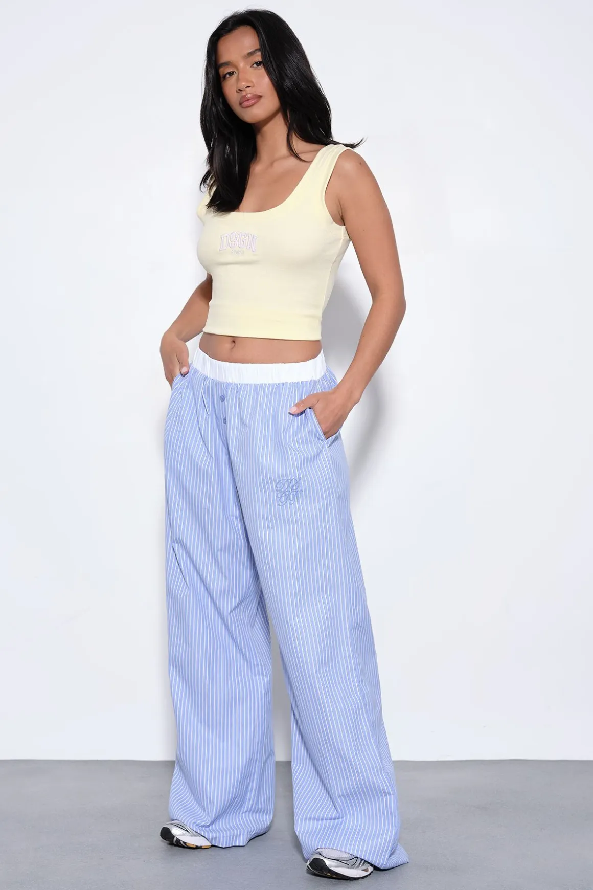 Pantalon Droit En Popeline De Coton Rayée À Boutons Henley Dsgn Studio