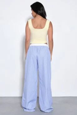 Pantalon Droit En Popeline De Coton Rayée À Boutons Henley Dsgn Studio